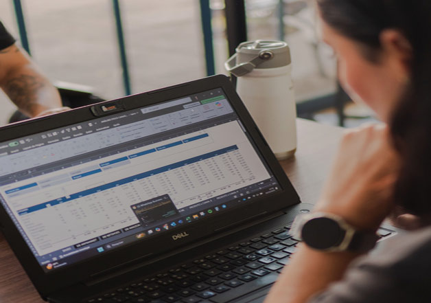 a girl analyzing leave data on laptop