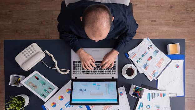 business man managing all work manually