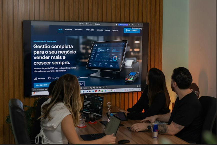 employees looking at ERP interface