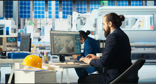 manager checking goods in transit on construction erp software