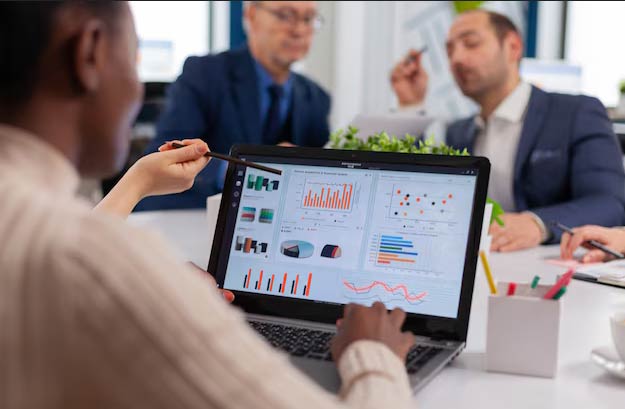 team using ERP system for daily business operations and data management